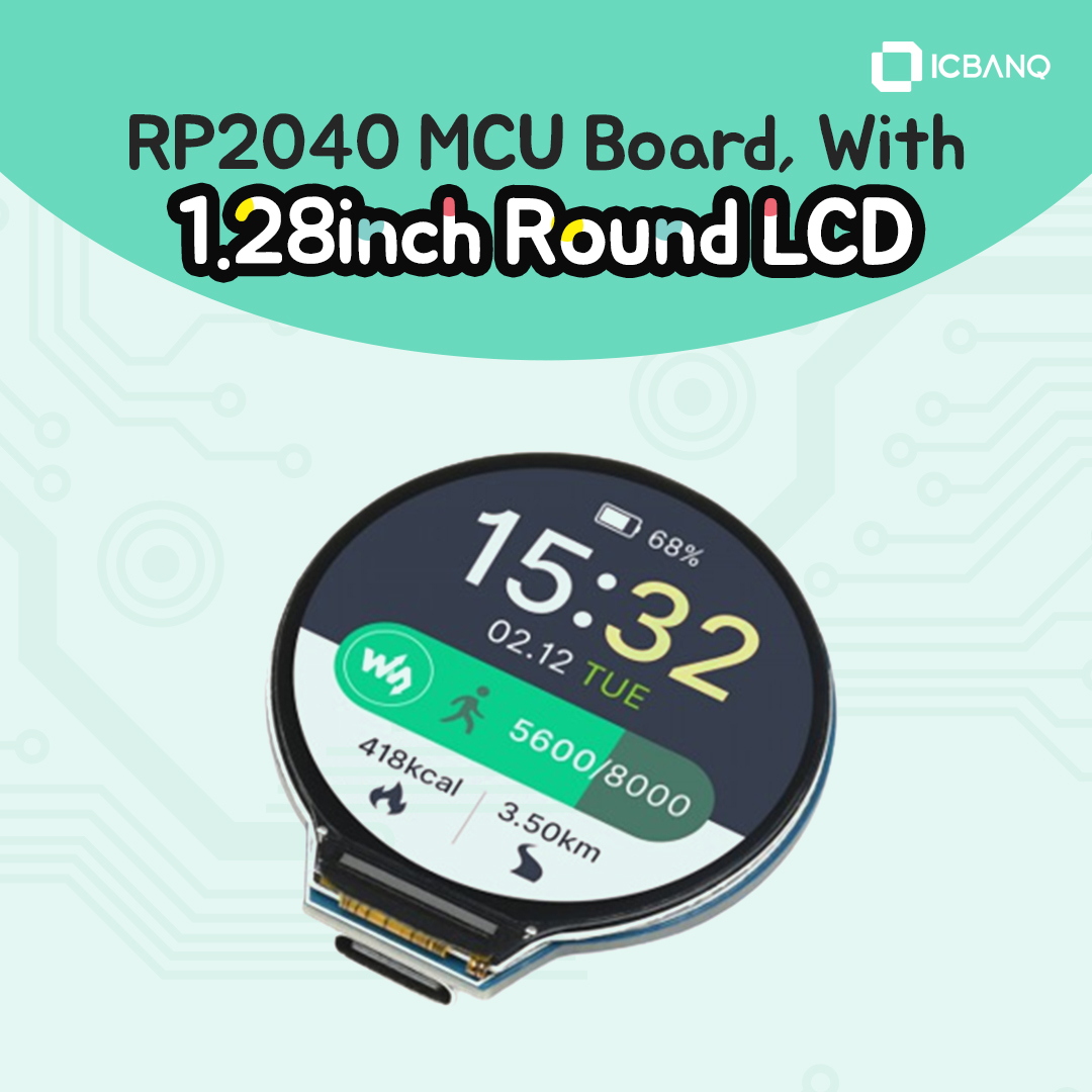 RP2040 MCU Board, With 1.28inch Round LCD, accelerometer and gyroscope Sensor
